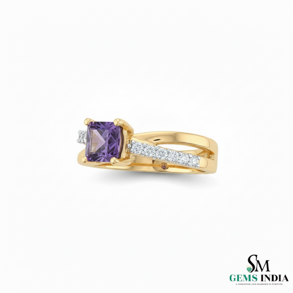 Elegant Princess Cut Amethyst Diamond Ring in 14k and 18k Gold Fine Gold Jewelry