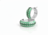 Green Enamel Huggie Hoop Earrings with Sparkling Green Stones Round Green Gemstones