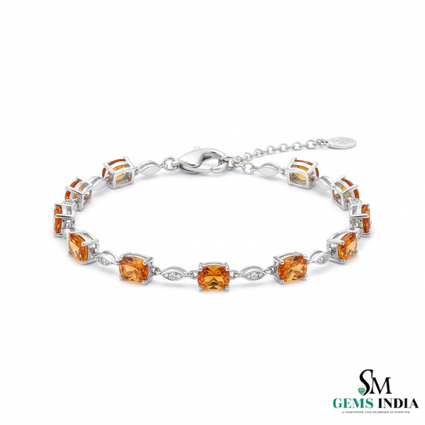 Luxury Cushion Citrine and Diamond Chain Bracelet - Gold Bracelet for Women