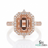 Emerald Cut Peach Morganite Ring with Diamond Halo Engagement Ring