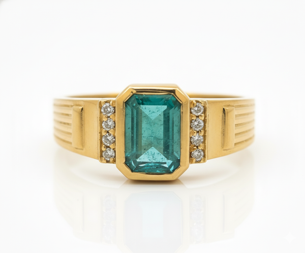 2.80 Carats Natural Emerald Men's Ring In 18K Solid Gold Men's Wedding Emerald Cut Mens Ring