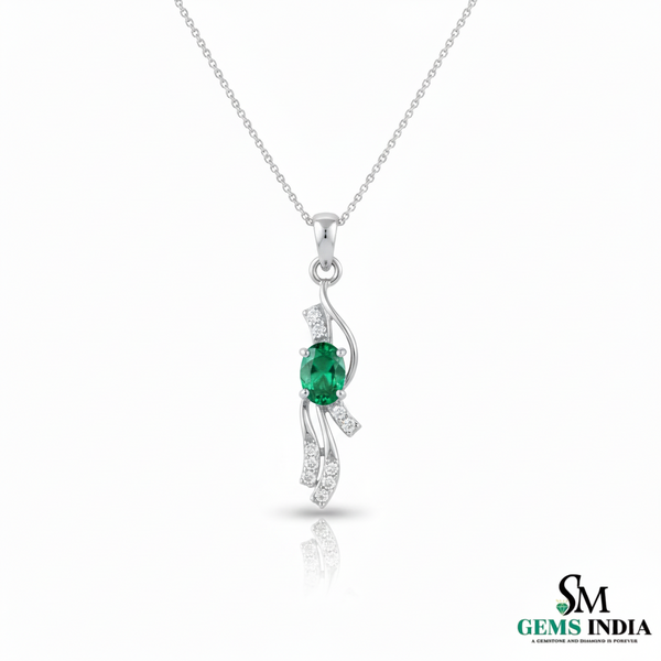 Oval shape Natural EmeraldDiamond Swirl Pendant in 18k Gold