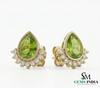 Pear Cut Peridot Stud Earrings with Diamond Halo - Elegant Gold Jewelry