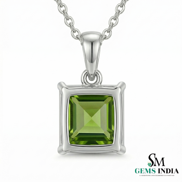 Princess Cut Peridot Solitaire Pendant Minimalist Square Gemstone Jewelry