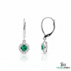 Round Emerald Halo Diamond Drop Leverback Earrings - Fine Gemstone Jewelry
