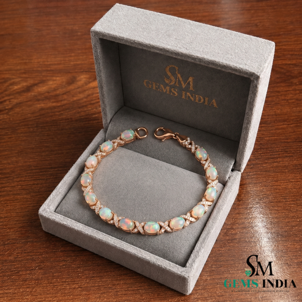 Natural Ethiopian Opal Tennis Bracelet with Diamond Infinity Links