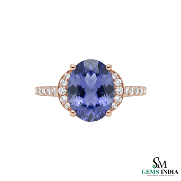 Oval Cut Natural Tanzanite Diamond Ring – Halo Engagement Ring