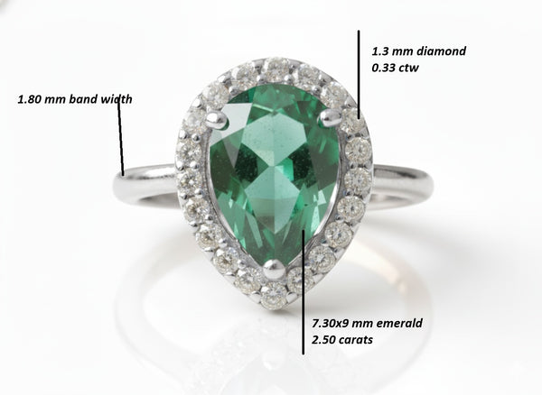 Pear Shape 2.90 carat Natural Emerald And Diamond Engagement Ring