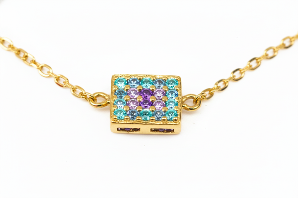 Natural Emerald & Diamond Baguette Necklace in 14K Solid Gold Fine Gift for Her