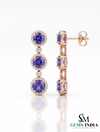 Round Tanzanite Triple Halo Diamond Dangle Earrings