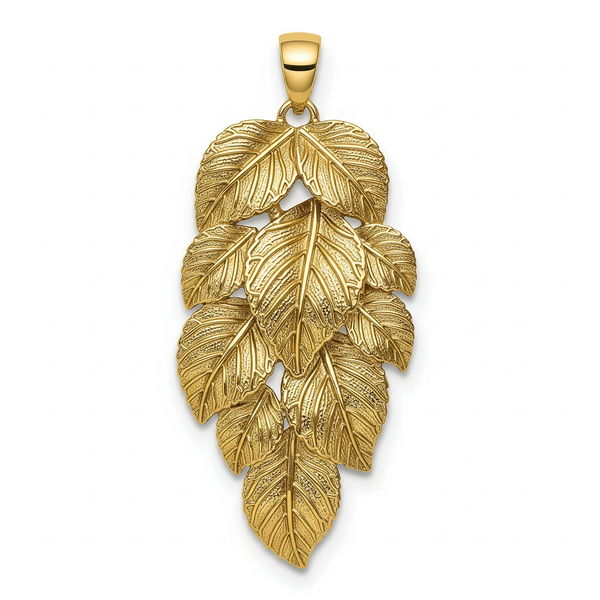 14K Solid Gold Artistic Design Leaf Women Pendant For Daily Use