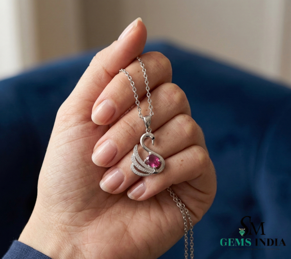 Swan Design Ruby Pendant with Diamond Accents Unique Animal Design Jewelry