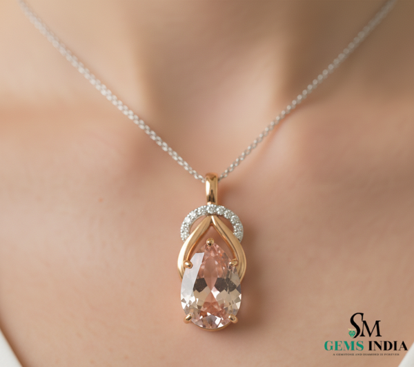 Elegant Pear-Shaped Morganite Diamond Halo Pendant – teardrop morganite pendant