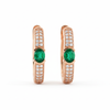 Oval Natural Emerald & Diamond Huggie Hoop Earrings in 14k and 18k Gold