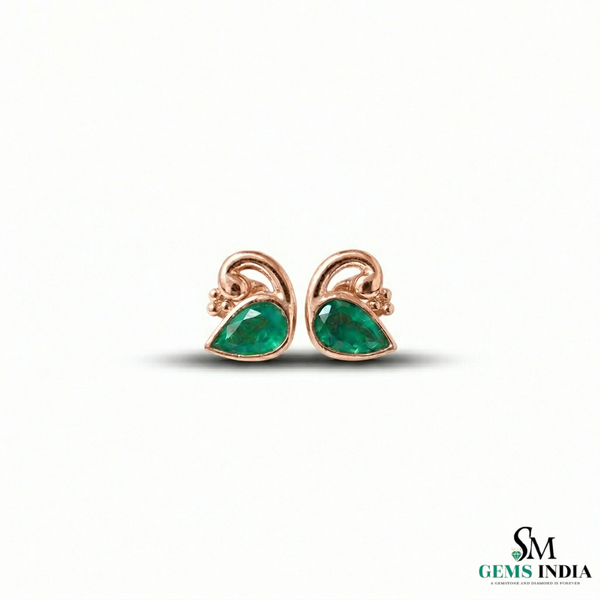 Minimalist Pear Emerald Gold Everyday Studs - Birthday Gift For Wife