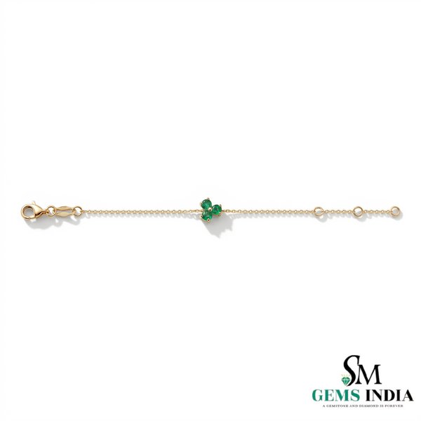 Round Emerald Clover Bracelet in 14k Gold – Dainty Minimalist Chain Bracelet