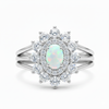 Oval Opal Diamond Cluster Ring in 14K and 18k Gold Luxury Halo Ring