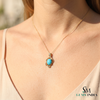 Vintage Turquoise Oval Pendant With Diamond Accent Swirl Design - Anniversary Gift