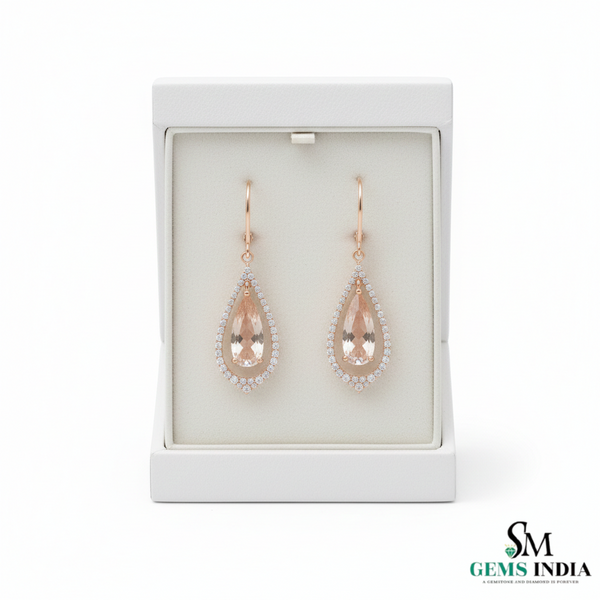 Pear-Shaped Morganite Diamond Drop Earrings - Luxury Morganite Drop Earrings