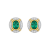 Luxury Design Vintage Oval Natural Emerald & Diamond Cluster Stud Earrings in 14k gold