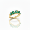 Elegant Five Emerald Cut Natural Emerald Gemstone Ring with Diamond Accents