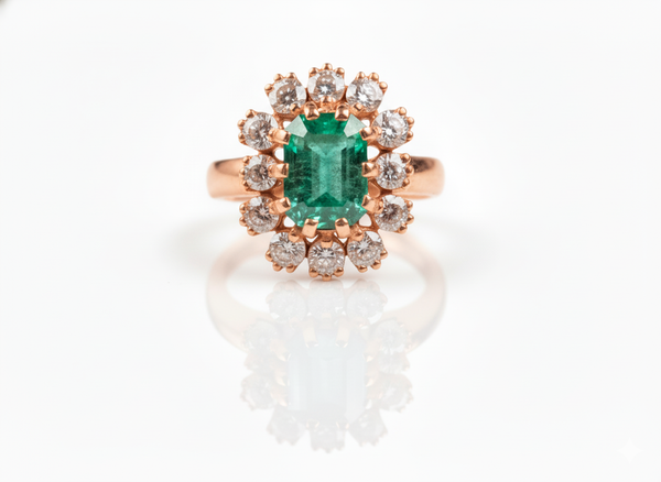 2.10 Carats Emerald Cut Natural Emerald and Diamond Engagement Ring For Women Anniversary Gift