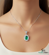 Oval Emerald & Diamond Halo Pendant - Vintage Sunburst Emerald Pendant
