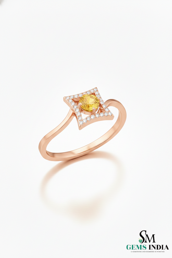 Round Natural Citrine Engagement Style Ring - Elegant gemstone ring