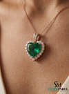 Heart Shape Emerald & Diamond Halo Pendant in Gold - Green Emerald Heart for Women