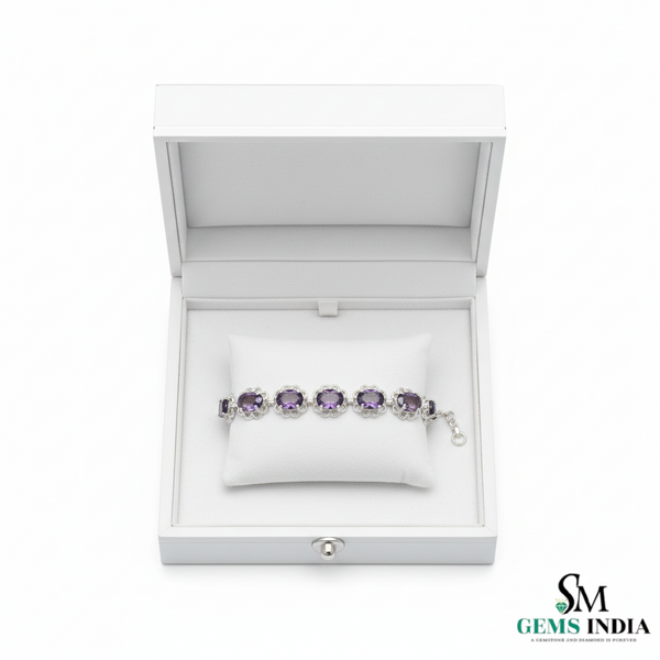 Vintage Style Oval Natural Amethyst Bracelet - Luxury gemstone bracelet