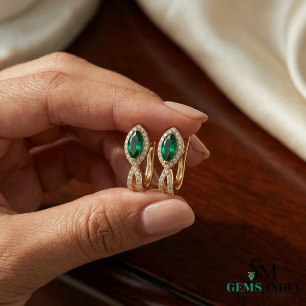 Luxury Marquise Cut Emerald Earrings with Diamond Halo