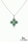 Oval Emerald Cluster Clover Pendant with Diamond Halo in Gold