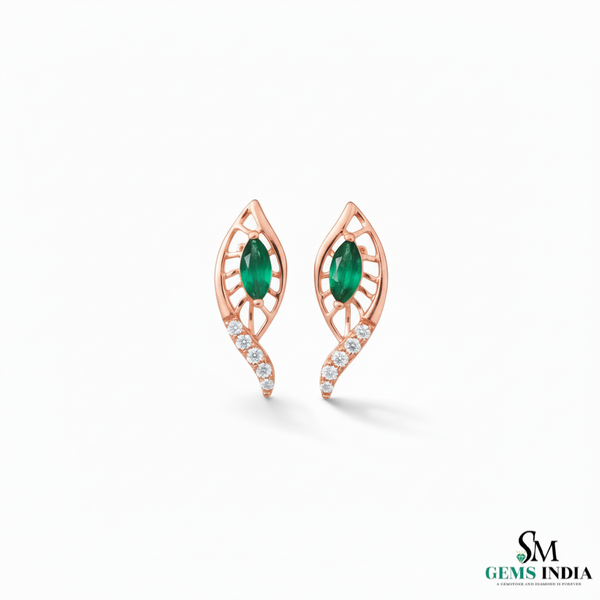Marquise Emerald and Diamond Leaf Drop Earrings in Gold – Natural Emerald Fine Jewelry