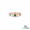 Emerald Starburst Silver Band Ring - Minimal Green Gemstone Stacking Ring