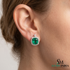 Cushion Cut Natural Emerald Halo Stud Earrings in 14K Gold Green Gemstone Gift for her