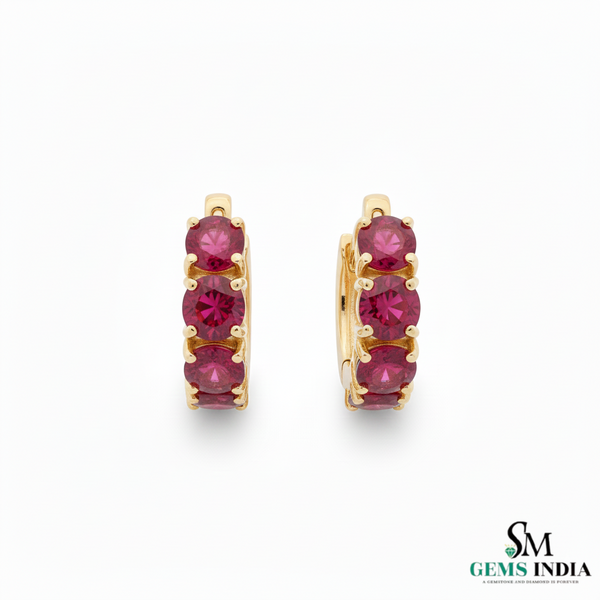 Round Natural Ruby Huggie Hoop Earring Elegant Everyday Hoops