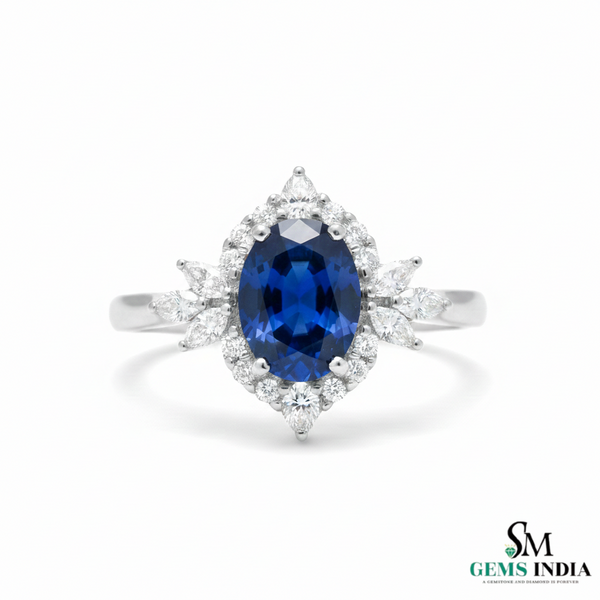Oval Cut Sapphire Diamond Engagement Ring in 14k and 18k Gold -sapphire engagement ring
