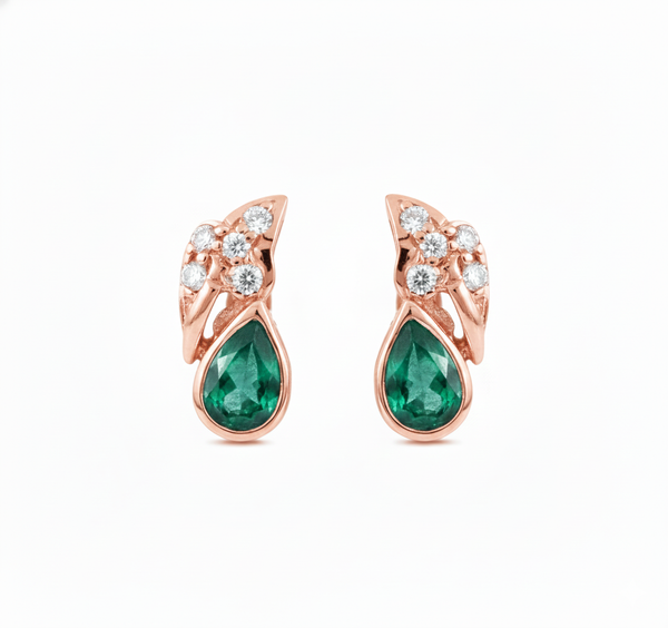 1.80 carat Pear-Shaped Emerald Diamond Cluster Earrings in 14k Gold