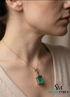 Elegant Emerald Birthstone Pendant for Women-Baguettes Green Emerald & Diamond Pendant