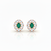 Oval Natural Emerald Stud Earrings 14k Gold Diamond Halo Earrings