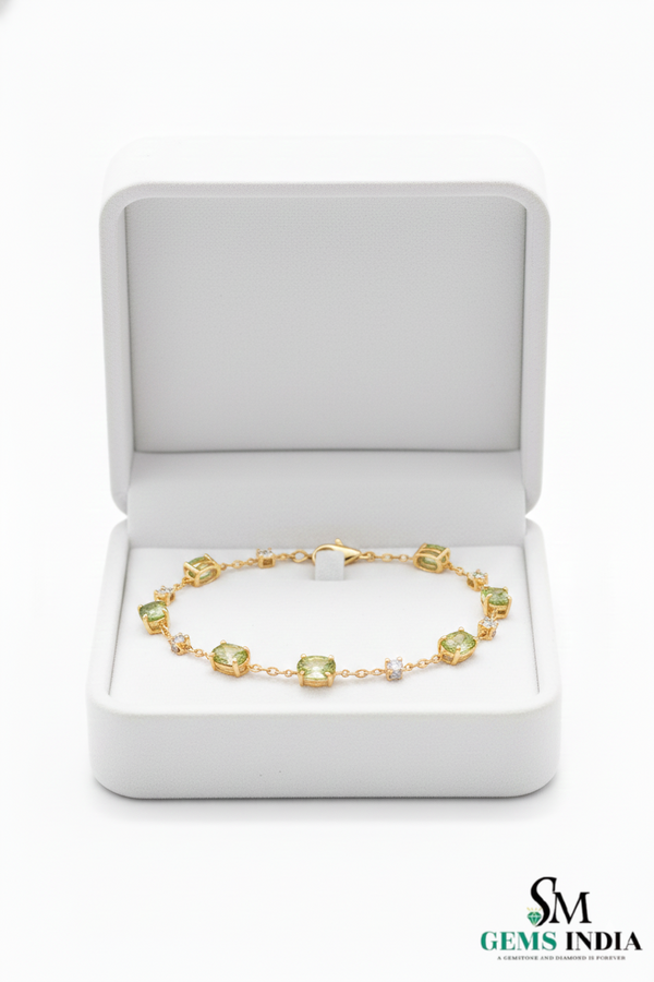 Oval Peridot Station Bracelet Delicate Green Gemstone Jewelry for Her