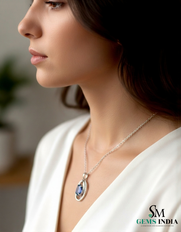 Elegant Blue Tanzanite Diamond Oval Pendant in 14k and 18k Gold