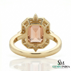 Emerald Cut Peach Morganite Ring with Diamond Halo Engagement Ring