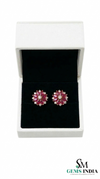 Marquise Ruby Flower Stud Earrings with Diamonds - July Birthstone Jewelry