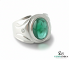 Men's Emerald Cabochon Ring: 14k Solid Gold Statement Ring