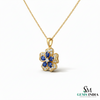 Floral Oval Blue Sapphire Diamond Flower Pendant - Engagement Gift For her
