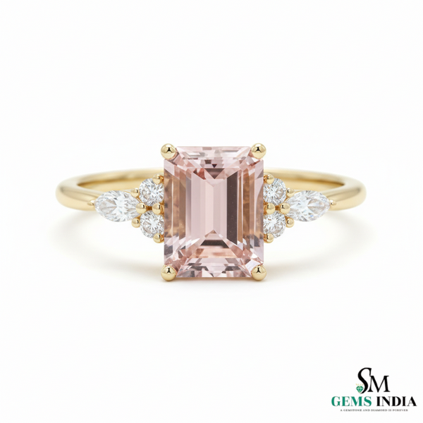 Emerald Cut Morganite & Diamond Engagement Ring in 14k and 18k Gold