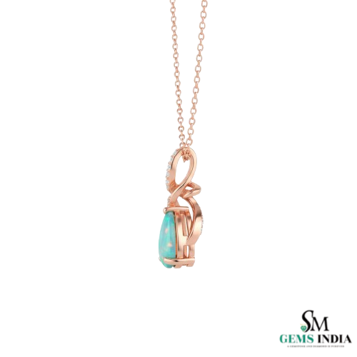 Teardrop Blue Opal Pendant with Diamond Twist – Fine Gold Jewelry