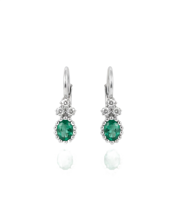 2.10 carat Oval Natural Emerald Dangle Earrings with Diamond Cluster 14K Gold Gift for Her