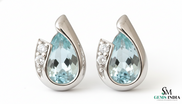 Pear Cut Aquamarine Diamond Stud Earrings in 14k and 18k Gold – March Birthstone